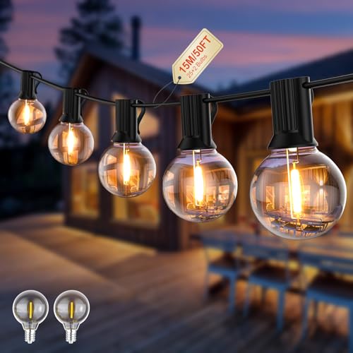 G40 15M LED Lichterkette Außen Outdoor mit Stecker 25 Bruchsichere Birnen