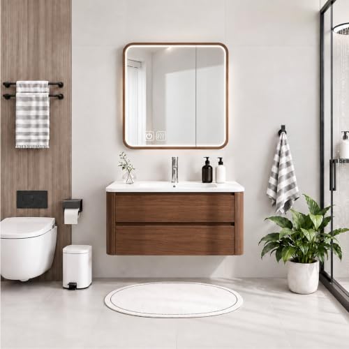 Badmöbel-Set 60cm mit Waschbecken, Spiegelschrank Soft-Close Unterschrank