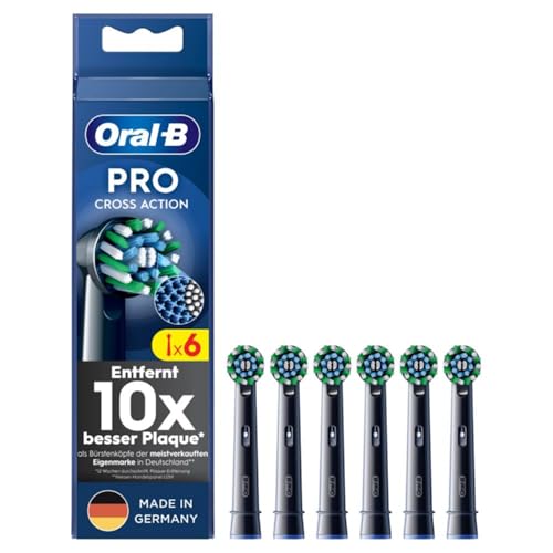 Oral-B Pro CrossAction – ORIGINAL Aufsteckbürsten für Elektrische Zahnbürste – Überlegene Zahnreinigung, Ersatzbürsten mit Innovativen X-Borsten, Zahnbürstenaufsatz – Schwarz, 6 Stück