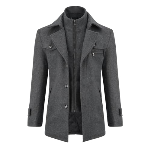 Allthemen Herren Wintermantel Wolle Kurzmantel Stehkragen Wollmantel Mittellang Mantel Winter Winterjacke Business Peacoat Slim Fit Casual Grau(gestepptes Innenfutter XL