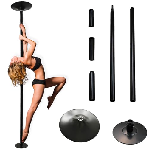 TRUTZHOLM Pole Dance Stange | Höhenverstellbar 220–274 cm | Static & Spinning Funktion | Montage ohne Bohren | für Training & Akrobatik | Turnstange | Indoor | 200 Kg Traglast | Tanztraining (Schwarz)