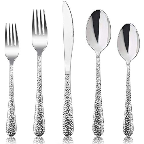 HaWare Besteck Set, 60-teiliges Edelstahl Besteckset für 12 Personen mit Messer Gabel Löffel, Modernes Hammergriff Essbesteck für Haus/Party/Hotel/Restaurant, Hochglanzpoliert＆ Spülmaschinenfest