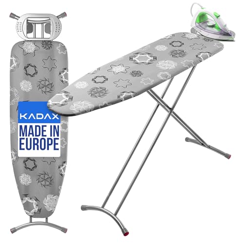 KADAX großes Bügelbrett 120x38cm - Stabiler Bügeltisch für Dampfbügelstation, klappbar, höhenverstellbar, mit Metallgitter, mit hitzebeständiger Bügeleisenablage