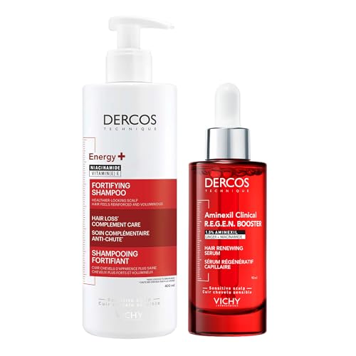 VICHY Dercos Set gegen Haarverlust, Mit Vital-Shampoo+ 400 ml und Aminexil Clinical R.E.G.E.N. Booster 90 ml, Für stärkeres Haar und angeregtes Haarwachstum, Beugt Haarausfall vor
