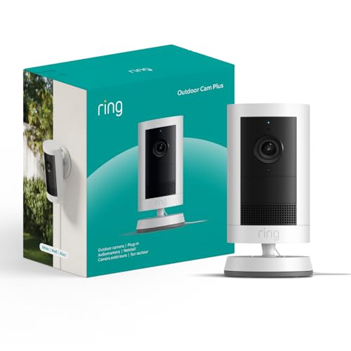 Ring Außenkamera Plus Netzstecker (Outdoor Camera Plus neueste generation) | 2K-Weitwinkelvideo | Kabellose Überwachungskamera zur Selbstinstallation | 30-tägiger Gratiszeitraum für Ring-Abonnement