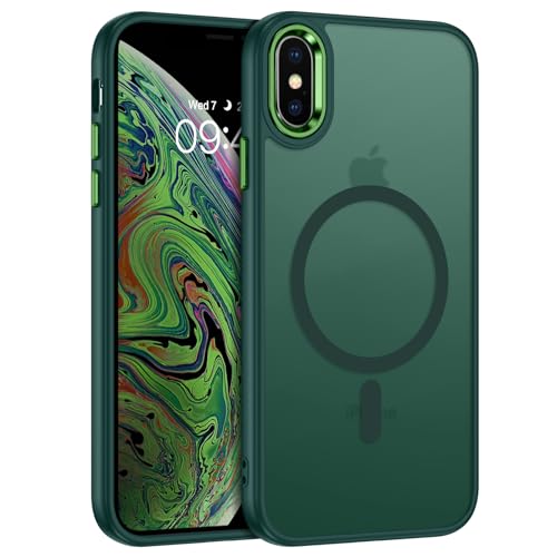 VENINGO Magnetische Schutzhülle für iPhone XS Max kompatibel mit MagSafe Cover transparent matt Silikon TPU Anti-Fingerabdruck Schutzhülle für iPhone XS Max 6,5 Zoll dunkelgrün