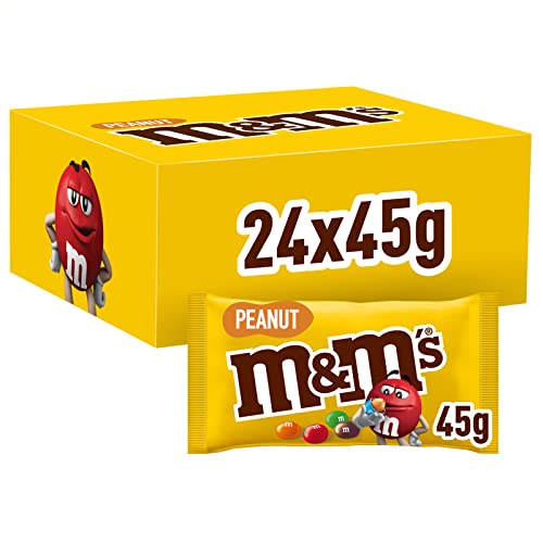 M&M's Peanut, Schokoladen Großpackung als Schokolade, 24 x 45g, Erdnussgeschmack Schokolinsen als Süßigkeiten, Schokoladen Geschenk (1080g)