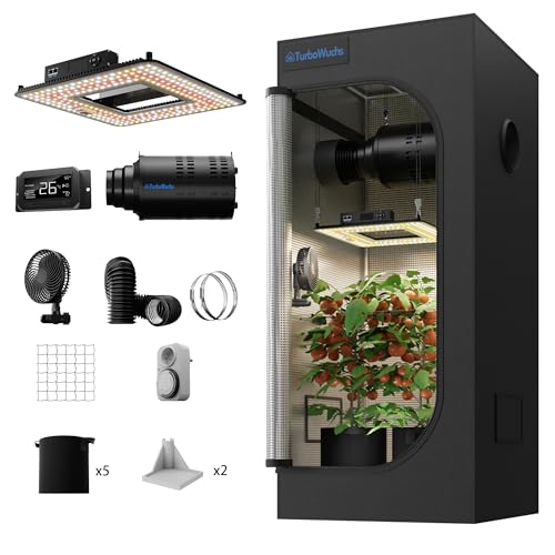 Turbowuchs Turbo1000 70x70x160cm Growzelt Komplettset 100W LED Grow Lampe Dimmbarer Vollspektrum LM301H EVO Diodes Hydroponics Growing Tent Set Belüftungssystem GrowZelt Kit Komplettes