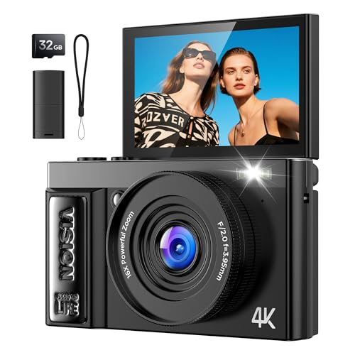 Digitalkamera 4K 64MP Kamera Fotokamera: Digital Kamera für Vlog - Digital Camera mit Autofokus - Vintage Fotokamera Kinder - Geschenke für Teenager Junge Mädchen 10-18 Jahre - 180° Klapp-Bildschirm