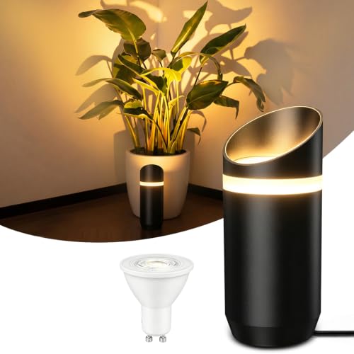 HANDSONIC LED Bodenstrahler Innen, 7W Uplight Spot Bodenlampe, GU10 Austauschbar, Fußschalter, 2700K, Indirekte Beleuchtung für Pflanzen, Wandbilder & dunkle Ecken, 1Pc Schwarz