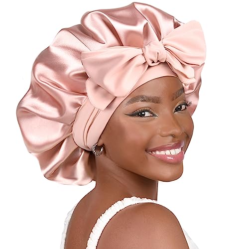 YANIBEST Satin Schlafhaube für Damen, Doppellagige Satin Bonnet mit verstellbarem Bindeband, verstellbare Schlafmütze für lockiges Haar, Haarschutz gegen Frizz