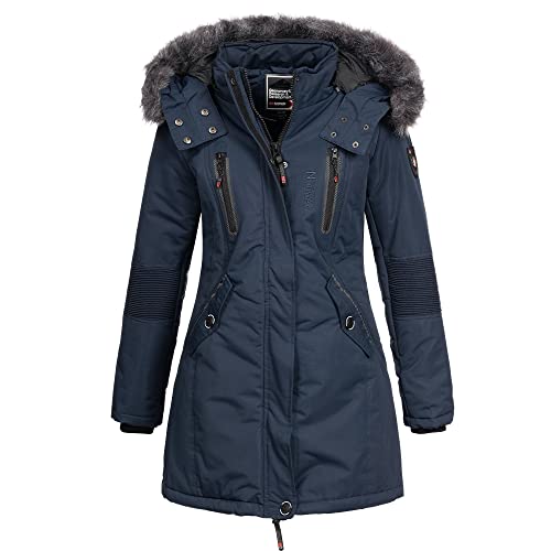Geographical Norway Damen Winterjacke mit UD Beanie Cora Navy S