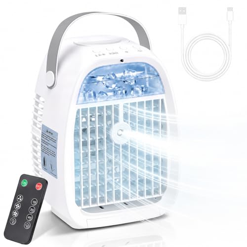 Mobile Klimaanlage 1100ML, Luftkühler mit Wasserkühlung ohne Abluftschlauch, Mini Klimaanlage 4 in 1, Klimagerät mit 3 Windstufen, 2 Sprühmodi, USB Ventilator mit LED für Zimmer Büro Camping