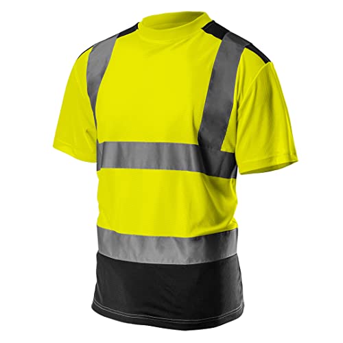 NEO TOOLS Profi Warnschutz T-Shirt Kurzarm Arbeitsshirt Arbeits warnshirt reflektierende Zonen Warnshirt Arbeitshemd orange oder gelb S-XXL (gelb, L)