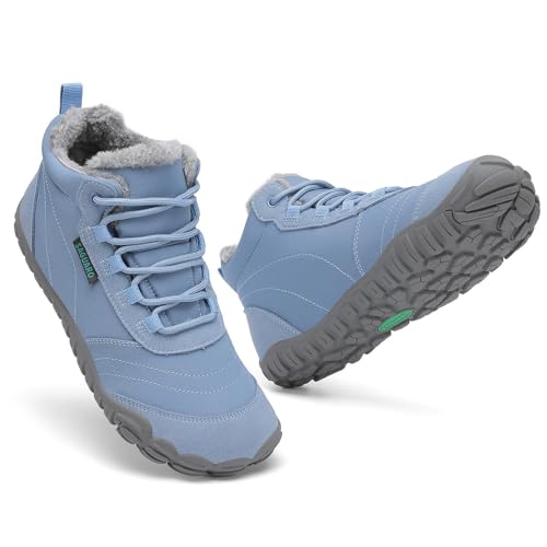 SAGUARO Barfuss Schuhe Damen Winter Barfußschuhe Winterschuhe Gefüttert Winterstiefel Wasserabweisend Winterboots Schneeschuhe für Winterspaziergänge & Leichte Wanderungen Blau, Gr.39