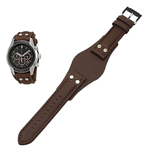 HEPUP Echtes Leder-Armband für Fossil Uhren, 22 mm, Braun, Achat