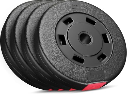 Hop-Sport Hantelscheiben-Set 5, 10, 20, 30 kg Kunststoff Gewichte 30 mm Hanteln Gewichtsscheiben 4x5 kg / 2x10 kg / 2x5 kg+2x10 kg (4 x 5 kg)