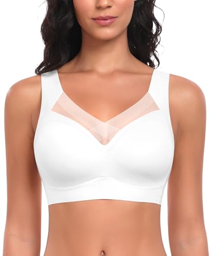 Damen BH Ohne Bügel Nahtloser Bequemer BH Weicher Glatter BHS Bustier Bügelloser BHS Komfort Soft Bra T-Shirt Bralette Gepolsterter (Weiß-Unverstellbar, XL)