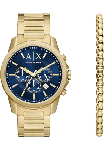 Armani Exchange Goldfarbene Herrenuhr, Quarz-Chronographenwerk und 44mm Gehäusegröße mit Edelstahlarmband