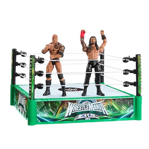 Mattel WWE Bloodline Rules-Spielset mit Ring und 2 Actionfiguren, enthält 15 cm große Sammelfiguren der Superstars The Rock und Roman Reigns, JNB02