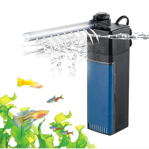 Weipro Aquarium Filter Innenfilter mit 3-Lagiger Filtration, Einstellbarer Wasserfluss 4W Aquarium Filterpumpe für 25l ~ 50l Süßwasser Salzwasser Aquarien, TE-200(250L/H)