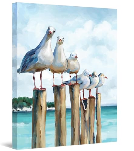 LZLHDE Leinwand Bilder Wandbilder Wohnzimmer, Badezimmer Bilder 30x40 cm Bild Badezimmer wc Wandbild Möwe Gemälde Wandgemälde Zimmer Deko auf Wand Dekoration Wall Art