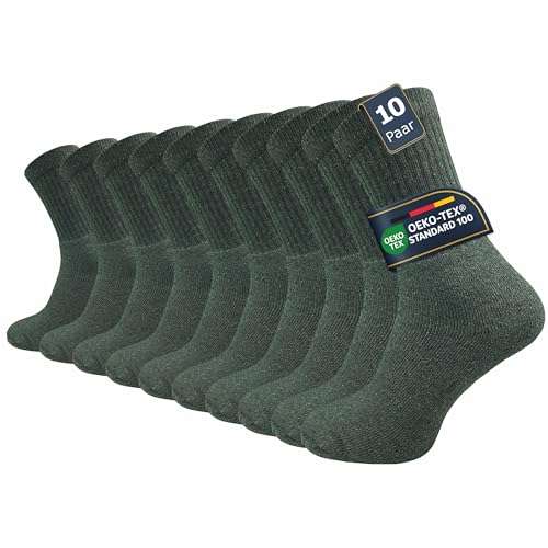 GAWILO Army- und Jagdsocken Herren & Damen (10 Paar) | Arbeitssocken mit verstärktem Frotteefuß | Freizeitsocken mit Komfortbund (43-46, grün)