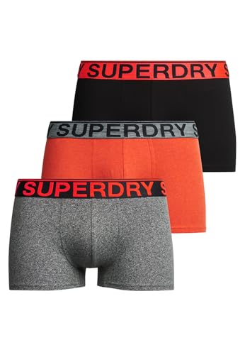 Superdry Herren Trunk Triple Pack Boxershorts, Karst Mega Black/Black/Bright Orange Marl,
