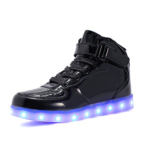 Voovix Kinder High-top LED Licht Blinkt Sneaker mit Fernbedienung-USB Aufladen Led Schuhe für Jungen und Mädchen(Schwarz01,25)