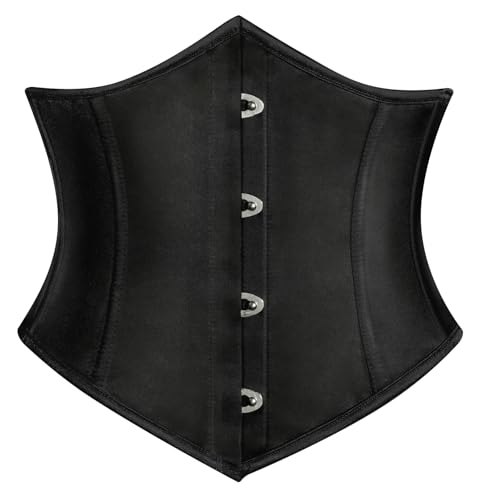 Damen Cottagecore Unterbrust Korsett Einfarbig Peasant Country Korsett Schwarz 46