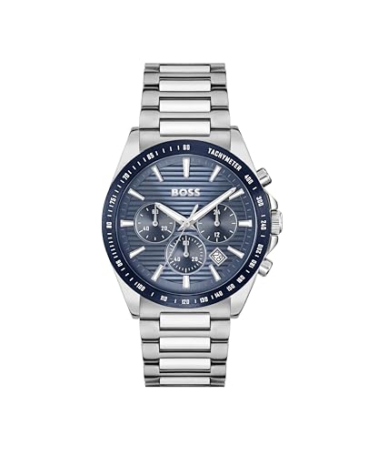 BOSS Chronograph Quarz Uhr für Herren Kollektion Strike Chrono mit Silbernes Edelstahlarmband - 1514240