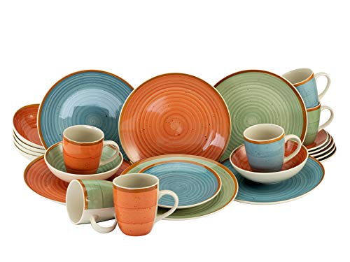 CreaTable, 22851, Serie COUNTRY, 24-teiliges Geschirrset für 6 Personen, Kombiservice aus Steinzeug, spülmaschinen- und mikrowellengeeignet, Qualitätsproduktion