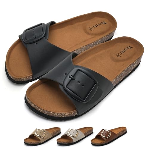 Torotto Pantoletten Damen Sandalen Latschen Schlappen Hausschuhe Bequeme Verstellbare Schnalle(schwarz,39 EU)