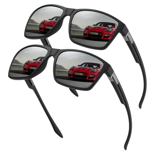 Rayruling 2 Paar Sonnenbrille Herren Polarisierte Damen, Sport Sunglasses Men Schwarz,Retro TR90 Ultraleicht Rahmen, UV400 HD Golf/Fahren/Angeln/Reisebrille/Outdoor-Sportarten Mode Sonnenbrillen