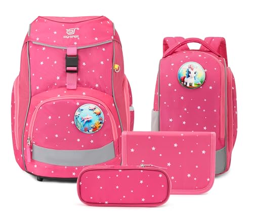SKYSPER Schulranzen Set 5-teilig für Jungen Mädchen 1. Klasse Grundschule Schulrucksack Sporttasche Outdoor Sport Ergonomischer Schultaschen Federmäppchen Sets