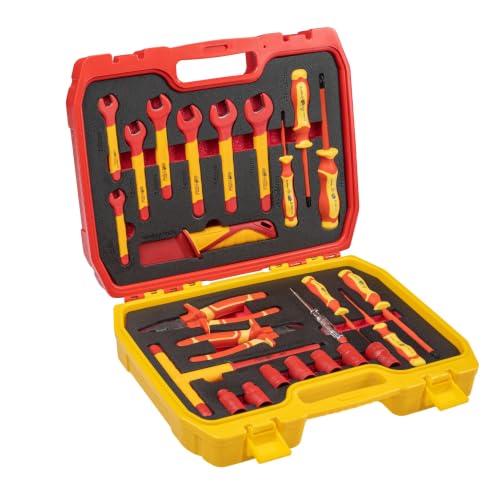 HÖGERT TECHNIK 25er-Set Elektriker Werkzeug Set isolierter 1000V Hand Screwdriver, Schlitz und Kreuz Schraubendreher, Zangen, Spannungsprüfe, Kunststoffkoffer Werkzeugsatz