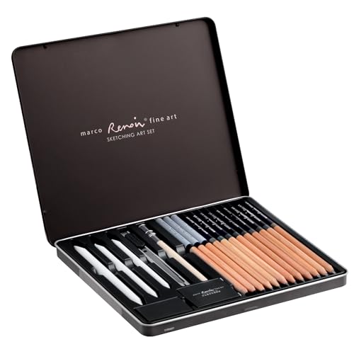 MARCO Skizzen Zeichen Bleistift Set 19 Stück Skizzier-Set Anfänger ideal zum Schattieren für Zeichnen, Skizzieren für Künstler, Erwachsene, Teenager (19 Stück