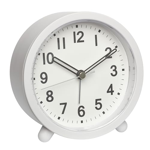 TFA Dostmann Wecker batteriebetrieben analog, 60.1043.02, ohne Tickgeräusche, mit Hintergrundbeleuchtung, Tischuhr, inkl Weckalarm mit Snooze, Retro, weiß