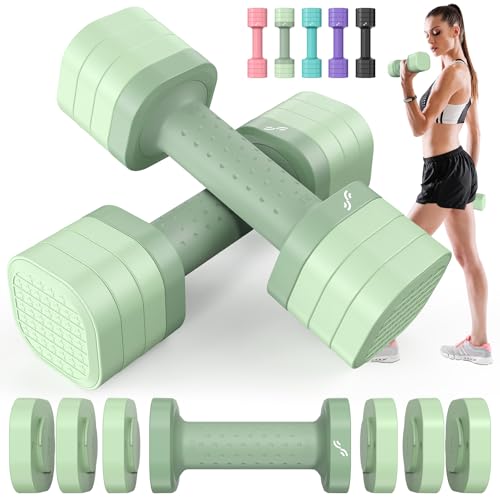 Sportneer Verstellbare Hanteln Frauen Set – Kurzhanteln 2er Set (0,9–2,3 kg pro Hantel), 4-in-1 Hanteln Set mit rutschfestem TPU-Griff,Dumbbell Set für Home Gym, Fitness & Krafttraining (Grün)
