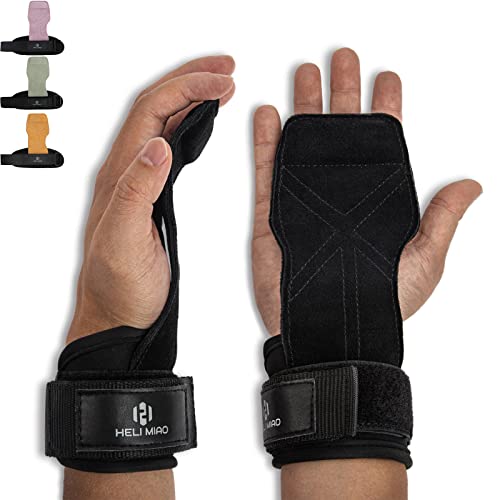Power Lifting Straps Strength Training, Fast Grip Leather Lifting Straps Wrist Support for Bodybuilding, Fitness, Crossfit, Strength Training, Powerlifting for Women and Men, Black