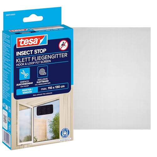 tesa INSECT STOP Klett Fliegengitter - 110 cm x 130 cm - Anthrazit