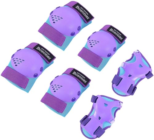 BOSONER Knieschoner Kinder Schoner Inliner Protektoren 6er Set Schützer Inliner Inline Skates Knie Und Ellenbogenschützer Schutzausrüstung Knieschützer Skateboard