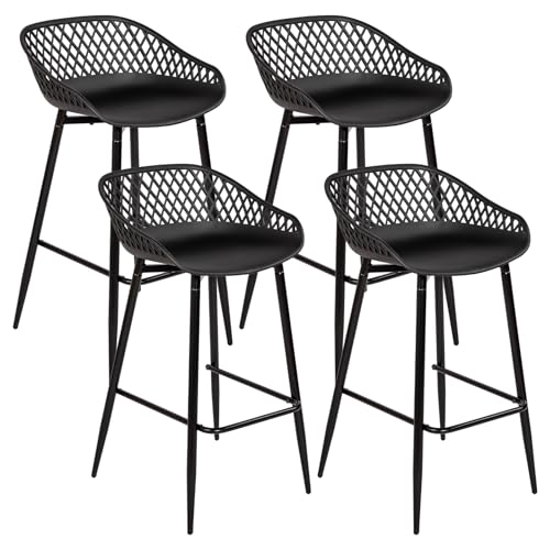 buybyroom Barhocker 4er Set, Barhocker mit Lehne und Fußstütze, Küchenhocker Barstuhl Modern für Küche Homebar und Esszimmer, Barstühle Outdoor mit Metallbein, 68cm Sitzhöhe,120 kg Belastbar,Schwarz