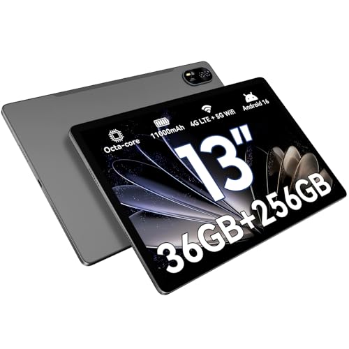 Blackview Android 16 Tablet 13 Zoll MEGA8,36GB RAM+256GB ROM,90Hz 2K FHD Großes Display,Gaming Tablet PC,Octa Core T620,50MP+13MP Dual AI Camera,11000mAh Akuu,4G LTE+5G WiFi/GPS/WideVine L1/Face ID