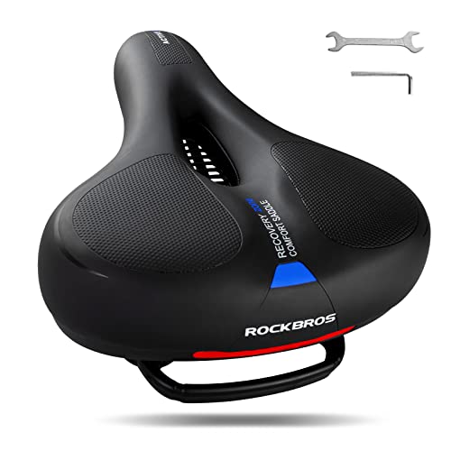 ROCKBROS Fahrradsattel Bequem Gelsattel Herren Damen Ergonomischer Breiter Fahrradsitz Weich Memory Foam MTB Rennrad 26 * 22cm Atmungsaktiv Wasserdicht,Schwarz Blau