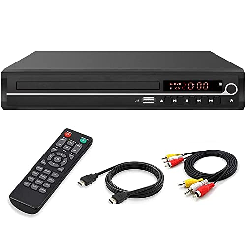 VATI DVD-Player für Fernseher, regionenfreier HDMI-DVD-Player für Smart-TV, unterstützt 1080P Full HD mit HDMI-Kabel, Fernbedienung, USB-Eingang