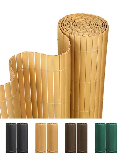 paramondo PVC Sichtschutzmatte Sichtschutzzaun 100 x 500 cm, Dreifache Verstärkung für Garten Terrasse, Privatsphäre Balkon Sichtschutz Zaun Windschutz Wetterfest mit Strukturierter Oberfläche, Bambus