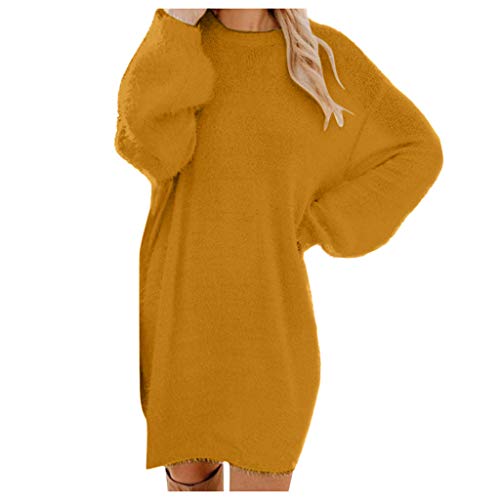 Kaschmir Pullover Damen, Pulloverkleid Damen Oversize Strickkleid Winterkleid Langarm Herbst Pullover Herbstkleid Knielang Einfarbig Rundhals Sweatkleid Strickkleider Winter Warm Casual Dress