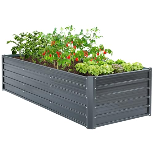 Ohuhu Hochbeet Metall Pflanzenbeet 240x90x60 cm, Hochbeete für Garten aus robustem Stahlblech mit stabilem Design, Rostschutz und Langer Haltbarkeit – Ideal für Gemüse, Kräuter & Blumen Anthrazit