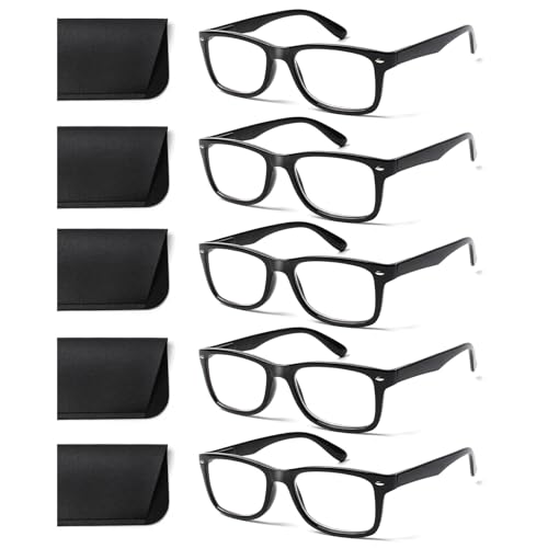 COJWIS 5 Pack Lesebrille Blaulichtfilter Brille Herren Damen Schwarz Leser Computer Brillen Feder Scharnier Lesebrillen (Schwarz, 1.50, x)
